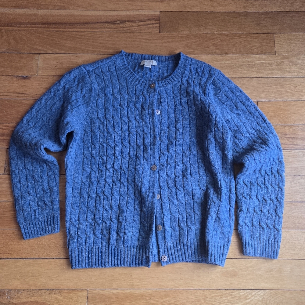 Appleseed's 100% Wool Blue Cable Knit Womens Cardigan